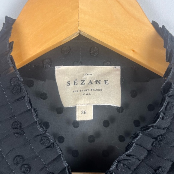 Sezane DANY SHIRT ruffle sheer black blouse size 36/S - Picture 4 of 8
